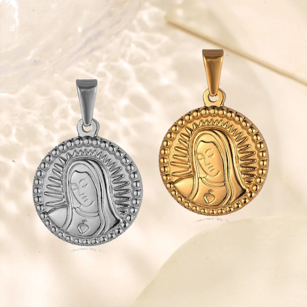Virgin Mary Necklace Charm 18k Gold Plated Women Men Christian Jewelry Catholic Medallion Our Lady Religious Pendant Wholesale