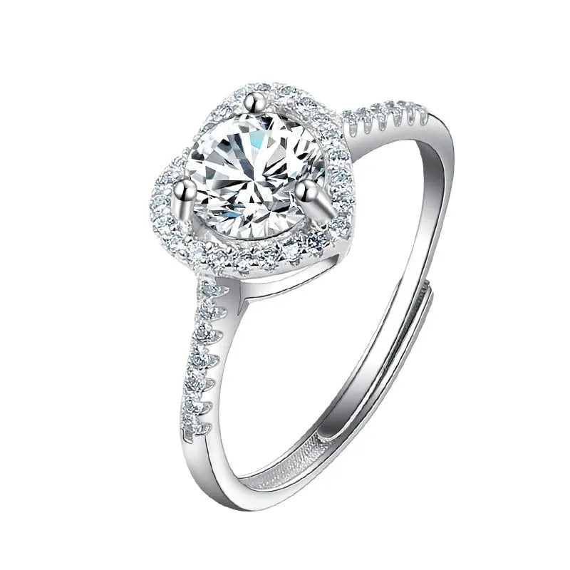 BASQUESUN Factory Copper Inlaid Heart-shaped Zircon Open Proposal One or Two Carat Heart-shaped Light Luxury Ring