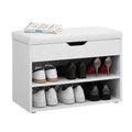 Modern Three-Layer Wooden Shoe Bench Rack with Open-top Organizer and Leather Cushion 61x30x44.5CM for Living Room Entryway