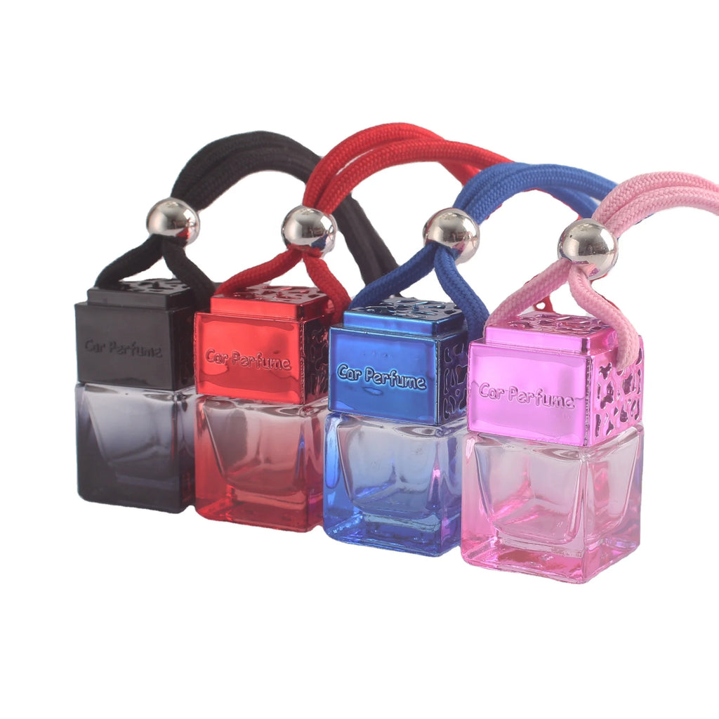6ml Car Fragrance Reed Diffuser Black Bottles Colorful square Glass Bottle Perfume Aroma Auto Hanging Diffuser air Freshener