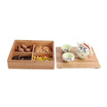 Japan Style Desktop Bamboo Wooden Candy Display Box 4 Compartment Square Dry Nuts Candy and Fruit Storage for Weddings