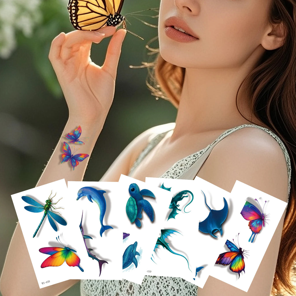 3D Realistic Dragonfly Turtle Dino Butterfly Temporary Tattoos for Kids and Adults Waterproof Safe Body Art Design on Paper