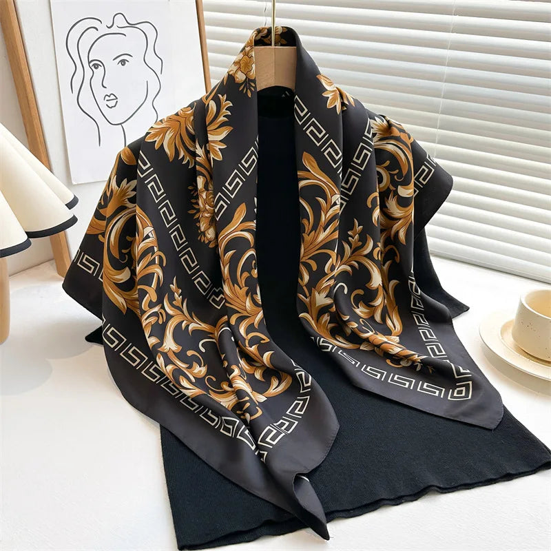Wholesale 90*90CM Square Neck Scarf Women Foulard Hijab Silk Feeling Neckerchief Bandana Female Official Shawl Wraps Headband