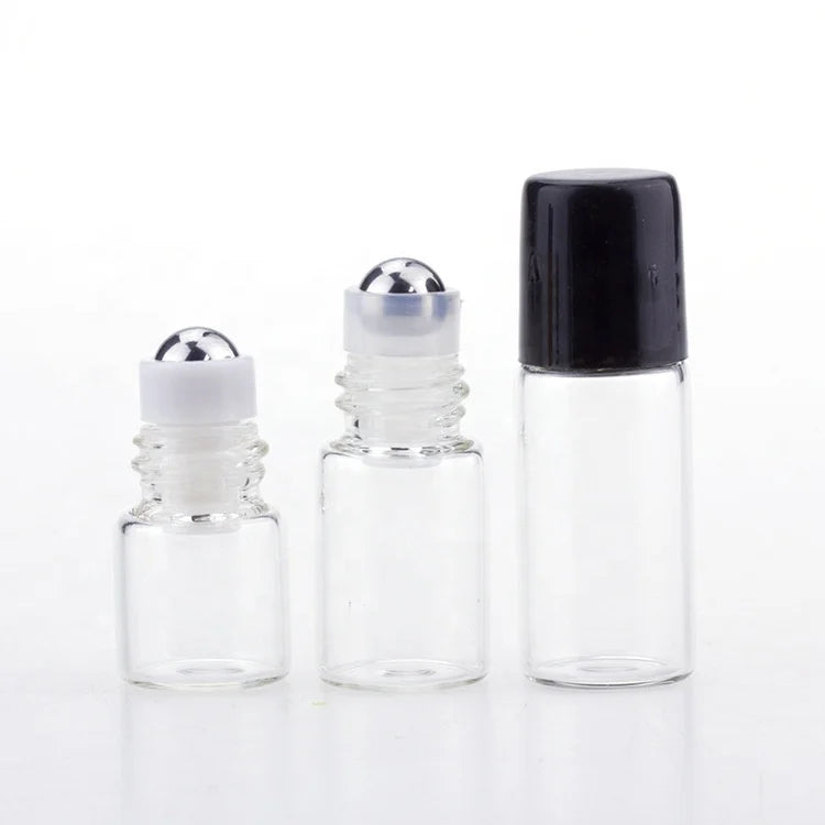 1ml 2ml 3ml Small Mini clear Glass Roll on Bottle with Stainless Roller Ball
