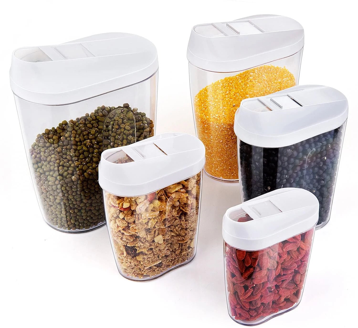 5 Piece Set Clear Dry Food Storage Container Kitchen Food Storage Jar  With Large Tall Airtight Seal Lid