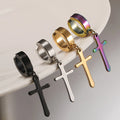 Hip Hop Punk Non Tarnish Stainless Steel Cross Non Piercing Cuff Ear Clip Earring for Men