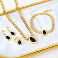 New Fashion 18k Gold Plated Chunky Necklace Earrings Rings Bracelet Set 316L Stainless Steel Waterdrop 4 Pcs Jewelry Set