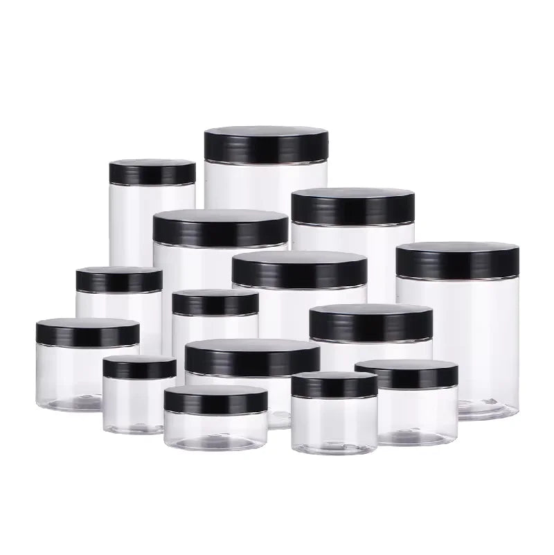 30ml 50ml 100ml 120ml 200ml 250ml 500ml Cosmetic Packaging clear Amber Black Pet Plastic Cream Jar with Plastic Lid