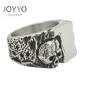 New Unique Vintage Biker Stainless Steel Skull Face Ring Motorcycle Accessories for Men Antique Silver Plated