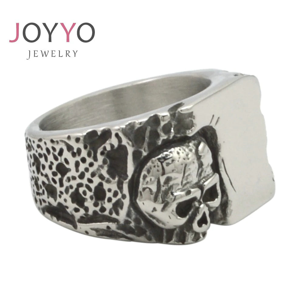 New Unique Vintage Biker Stainless Steel Skull Face Ring Motorcycle Accessories for Men Antique Silver Plated