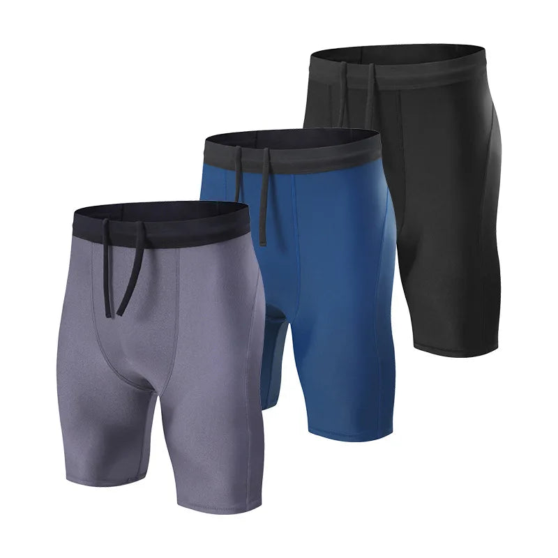 Men's Four-Way Stretch Compression Shorts Quick-Dry Windproof Anti-Static Leggings for Spring Sports Fitness Basketball Training