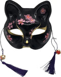 Fox Mask Animal Japanese Traditional Cosplay Kabuki Cat Masks Hand Painted Cherry Blossom Half Mask Wall Decoration Masquerade