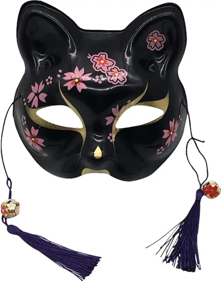 Fox Mask Animal Japanese Traditional Cosplay Kabuki Cat Masks Hand Painted Cherry Blossom Half Mask Wall Decoration Masquerade