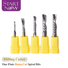 Startnow Down Cut Milling Cutter Single Flute Left Spiral Bits 3.175/4/6 SHK Tungsten Carbide CNC Tool Router Engraving Bit