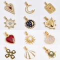 New Trendy Pearl Sun Moon Shape Pendant Light Luxury Gold Plated Zircon Love Heart Cross Insect Charms for Women