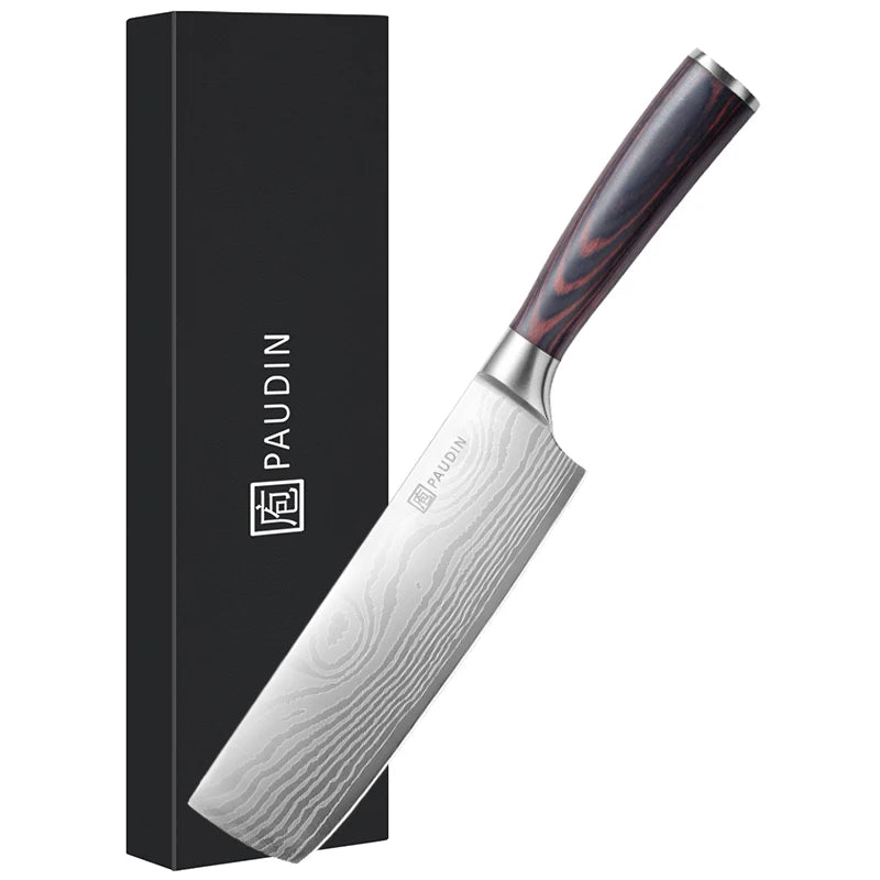 Best Selling 7 Inch Chefs Knife 5cr15Mov Steel Wave Pattern Blade Pakka Wood Handle OEM Kitchen Knife Japanese Nakiri Knife