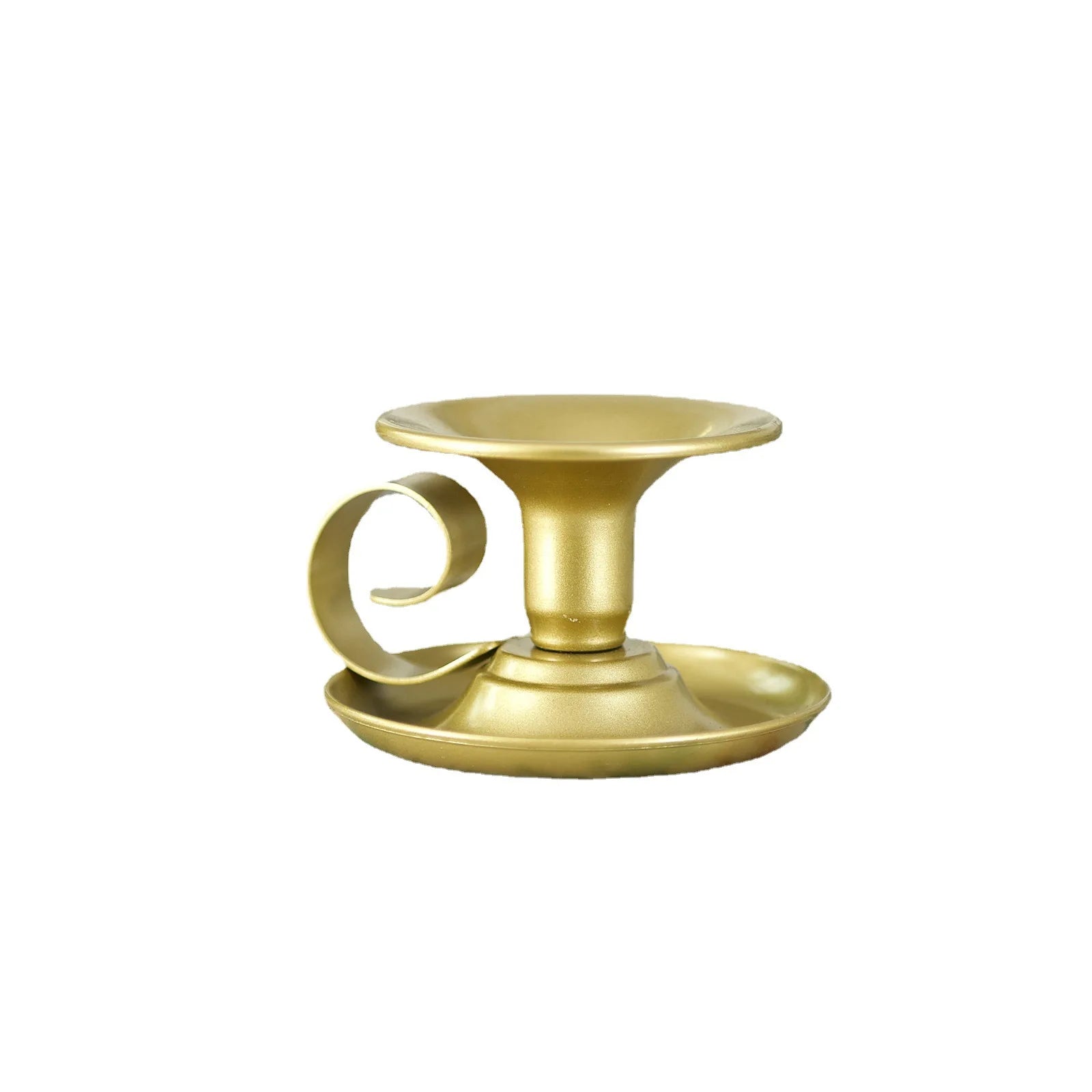 Vintage Home Decor Portable Handle Round Bottom Tray Metal Handmade Gold & Black Candlestick Holder Set
