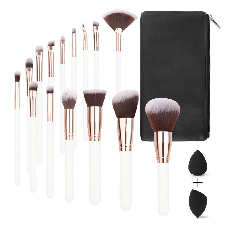 HMU Portable White and Gold Synthetic Hair Cosmetic Make up Brush Custom Logo White Private Label White Makeup Brushes