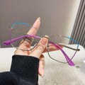 Trendy Unisex Cat's Eye Metal Glasses Frame Blue Color-Changing Photochromic Anti-Blue Eyeglasses Fashionable Cross-Border Style