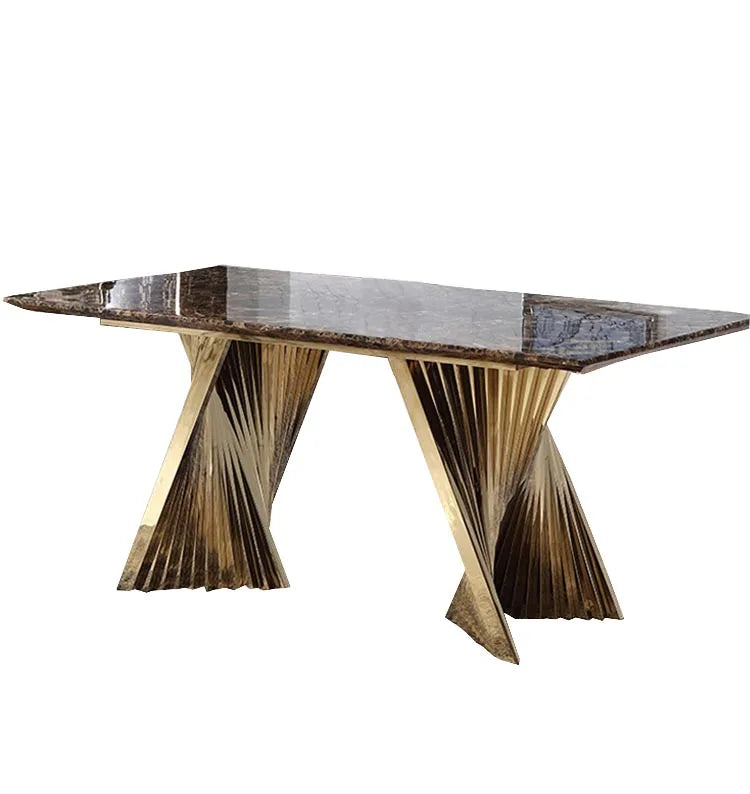 Italian Style Rectangle Dining Tables Dining Room Furniture Gold Metal Stainless Steel Marble Dining Tables Set Modern Luxury