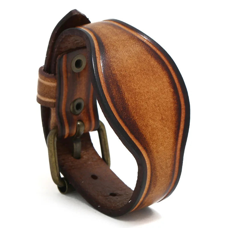 Hot Sale DIY Retro Bracelet Irregular Vintage Cowhide Leather Fashion Bangle for Men and Women