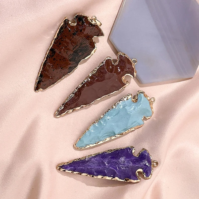 High Quality Arrowheads Shape PendantNatural Aate Crystal Obsidian Arrow PendantFemale Personality Go With Raw Stone Pendant