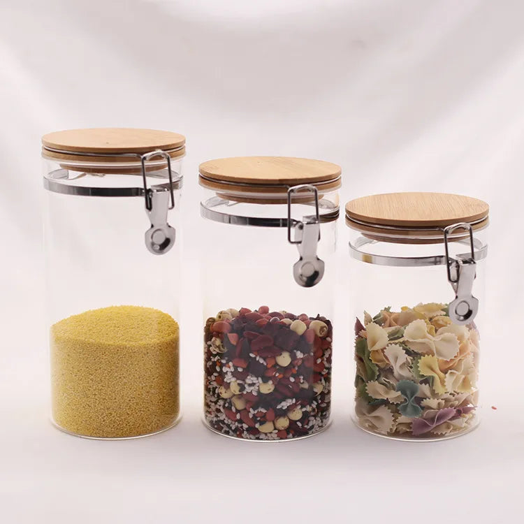 Hot Selling Glass Airtight Food Storage Jars with Wooden Flip Lid for Pantry Organization and Sugar Storage