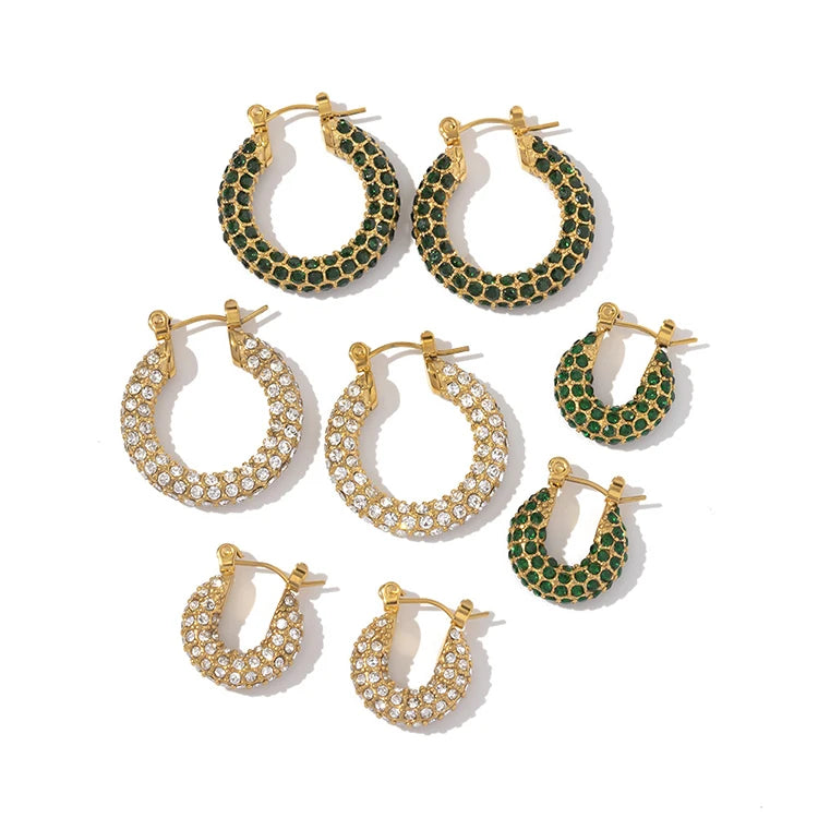 Y262 Wholesale Pendientes De Acero Inoxidable PVD 18k Gold Plated Full Diamond Huggie Earring U Shaped Twist Hoop Earrings Women