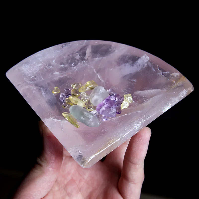 Diy Wholesale Natural Gemstone Carved Moon Stars Heart Rose Quartz Crystal Bowls Folk Crafts