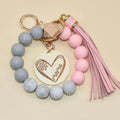 Fashion Heart Print Disc Silicone Bead Wristlet MAMA Bracelet Keychain Customised