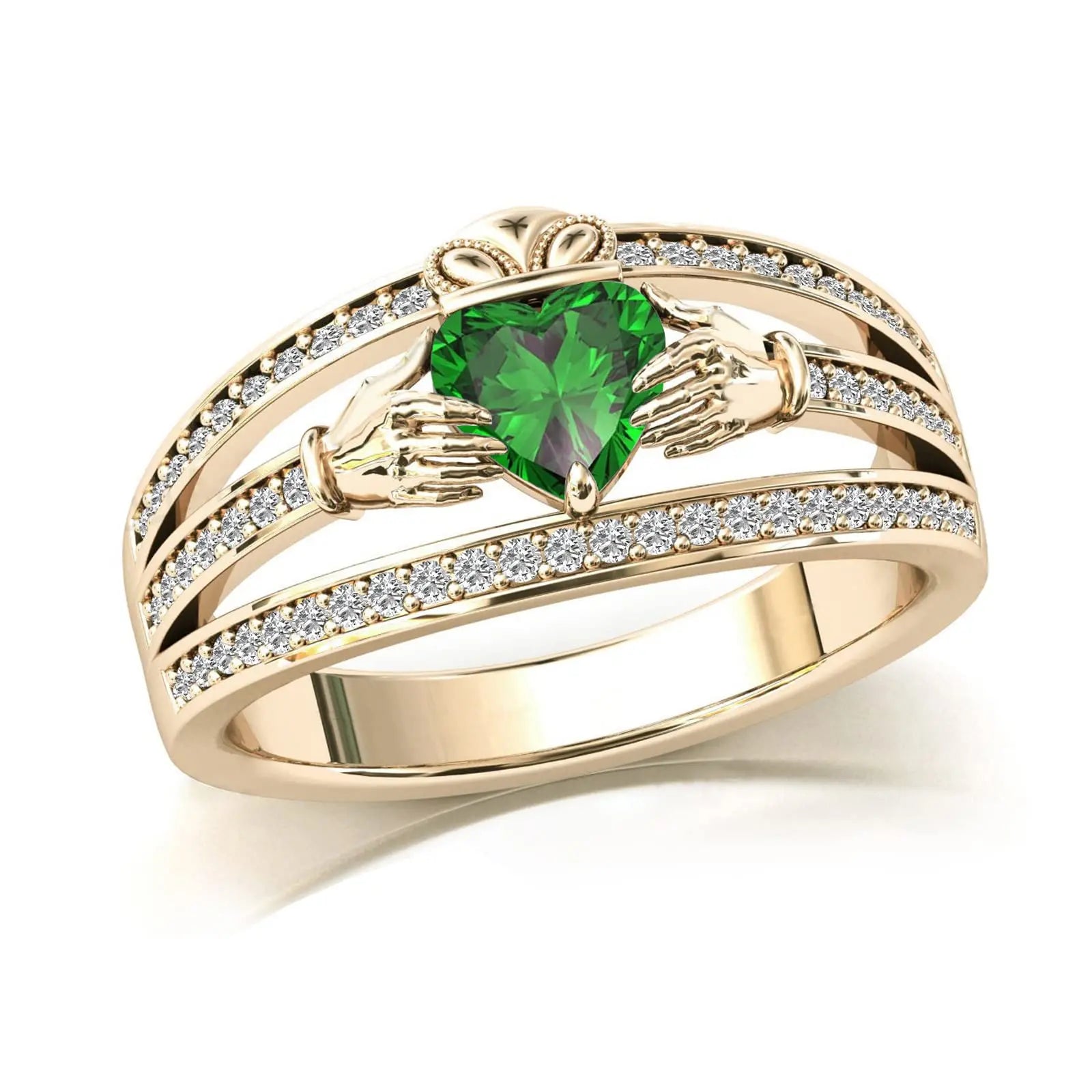 Fine Jewelry 925 Sterling Silver Emerald Green Gemstone Irish Claddagh Engagement Weeding Ring for Women