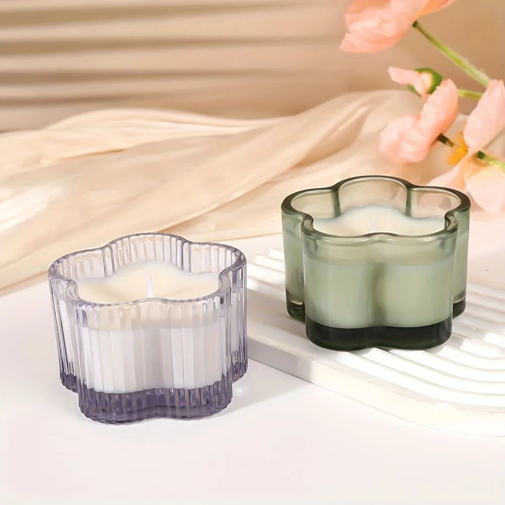 Ribbed Petal Candle Cup Glass Candle Holder Vertical Pattern Candle Container for Home Decoration