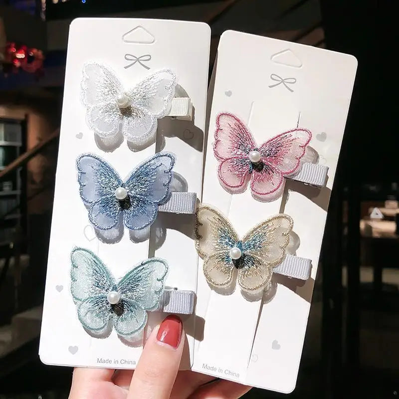 Wholesale Hot Selling Korean Fabric Pearl Hair Clip Hair Accessories Small Headwear Colorful Butterfly Hair Clips