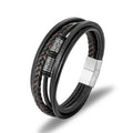 Fashion Stainless Steel Charm Magnetic Black Men Bracelet Genuine Leather Braided Hip-Hop Rock Jewelry Accessories Friend