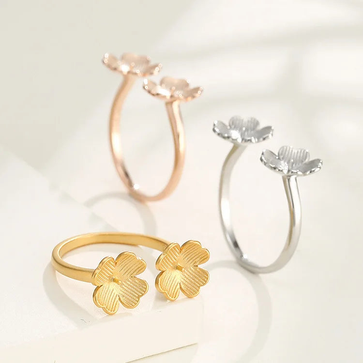 Sterling Silver Flower Ring Setting Dainty Double Flower Bezel Pearl Setting Adjustable Ring Blanks