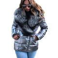 RNSHANGER Ladies Winter Warm Shiny Short Coat Fashion Women Glossy Big Fake Fur Collar Cotton-padded Clothes Coat Warm Outwear