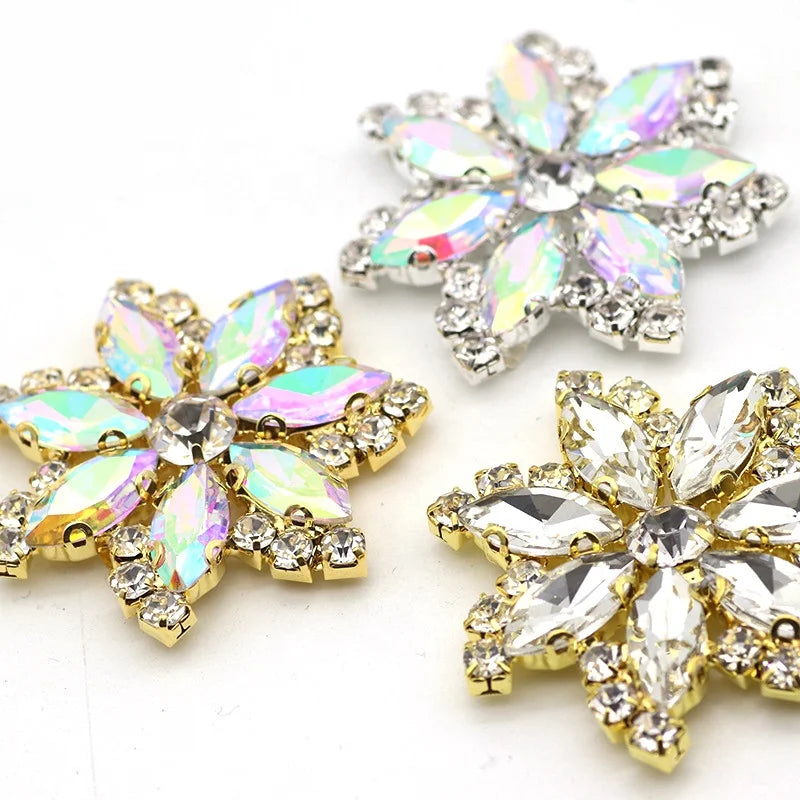 Silver Wedding Dress Applique Buckle Crystals Beaded Embroidered Floral Rhinestone Appliques