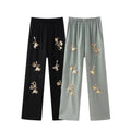 ZATRHMBM 2024 Women's New Fashion Side Pocket Straight Leg Pants Vintage Drawstring High Waist Ladies Trousers Sequin Pants