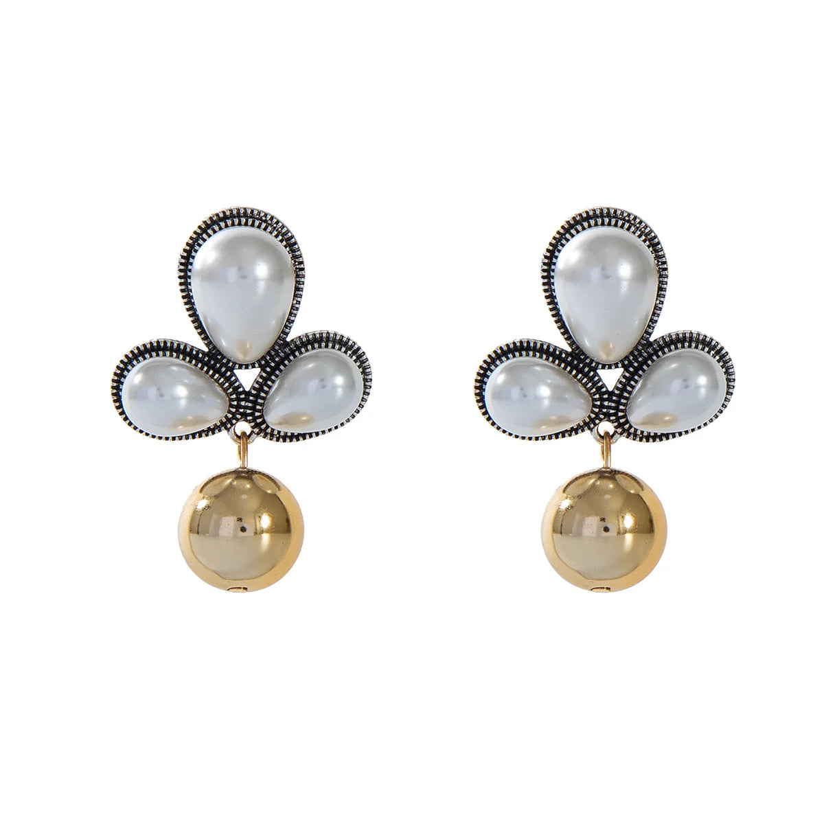 Vintage 14k Gold Plated Baroque Pearl Stud Earrings round Ball Pendant Earrings with Geometric Shape Christian Fashion for Women