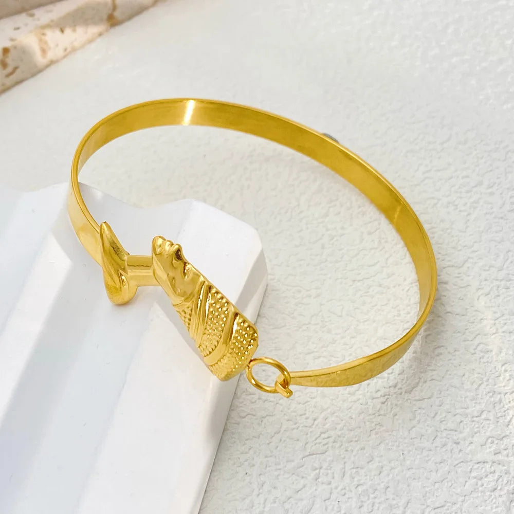 Stainless Steel Egyptian Anka Cross Bangle Bracelet Egypt Queen Nefertiti 18K Gold PVD Plated Religious Jewelry Factory Hot Sale