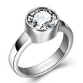 Elegant Round Single Zircon Stainless Steel Diamond Ring Stainless Steel Couple Ring