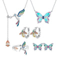 925 Sterling Silver Platinum Plated Fashion Jewelry Set Hummingbird Butterfly Bee Butterfly Earrings Link Chains Opening Rings