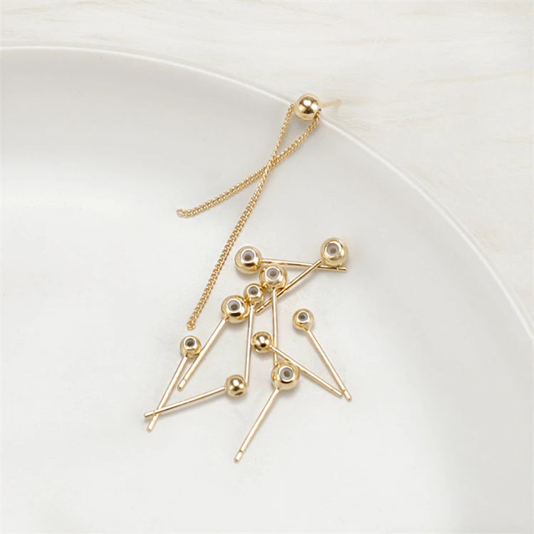 Brass 18K Plated Pendant Needle Holder Adjustable Earrings Clasp Universal Jewelry Accessories Ball Head Pins MR.GUAN ZJ0029