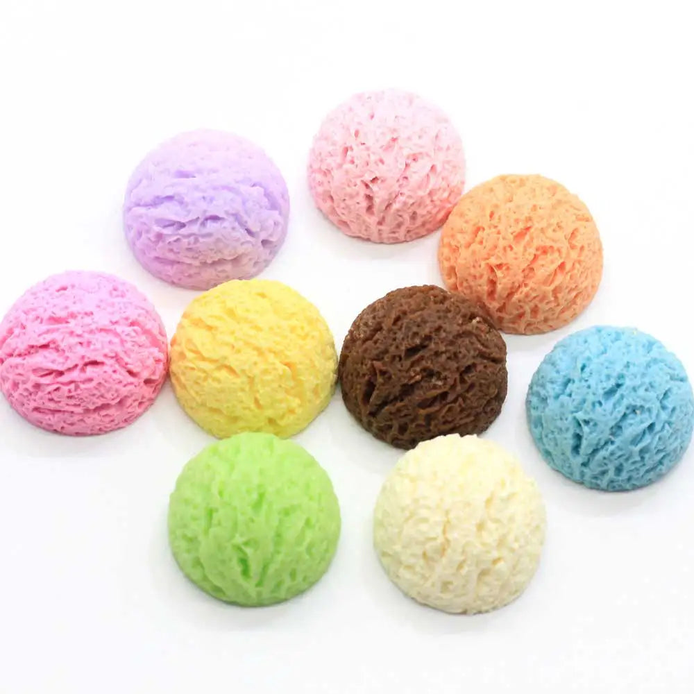 Colorful Ice Cream Ball Shape Resin Cabochon 100pcs 19mm 24mm Kawaii Food Embellishments Scrapbooking Girls Hair Bow Center Clip