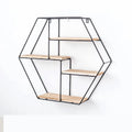 Free Samples of 4-layer Hexagonal Metal and Wooden Wall Shelves to Decorate Wall-mounted Racks in