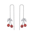 RINNTIN SE100 Cute Cherry Earrings 925 Sterling Silver Red Garnet Long Chain Earrings for Women Girls