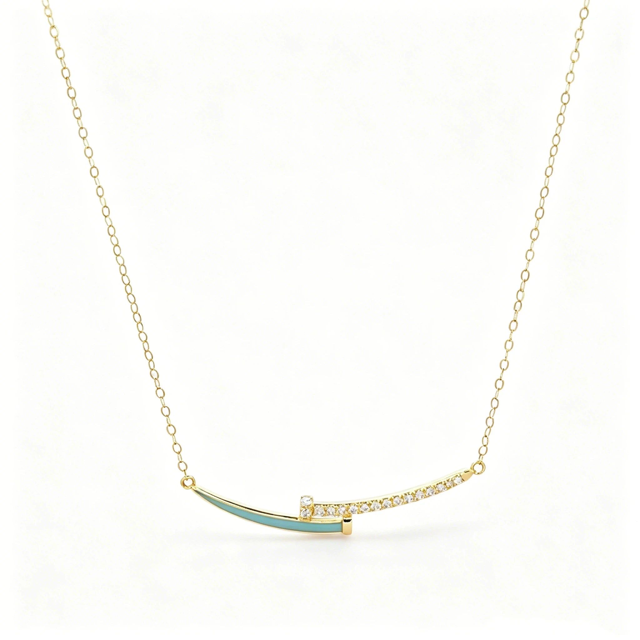 Designer 18K Real Gold Smile Nail Bar Chokers Necklace Women CZ Diamond Pendant Necklace Minimalist Dainty Chain Fine Jewelry