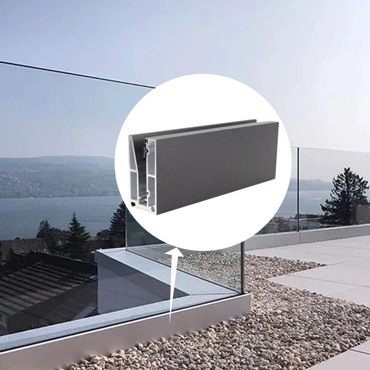 Frameless Aluminum Security Balustrades U Channel Clamp Glass Railing Durable Alloy Material