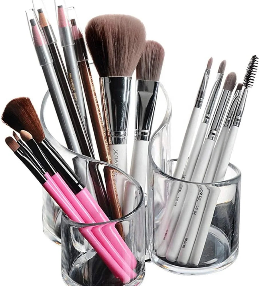 Make up Storage Large Wavy 3 Compartment Makeup Organizer Acrylic Multi-Purpose Makeup Brush Holder