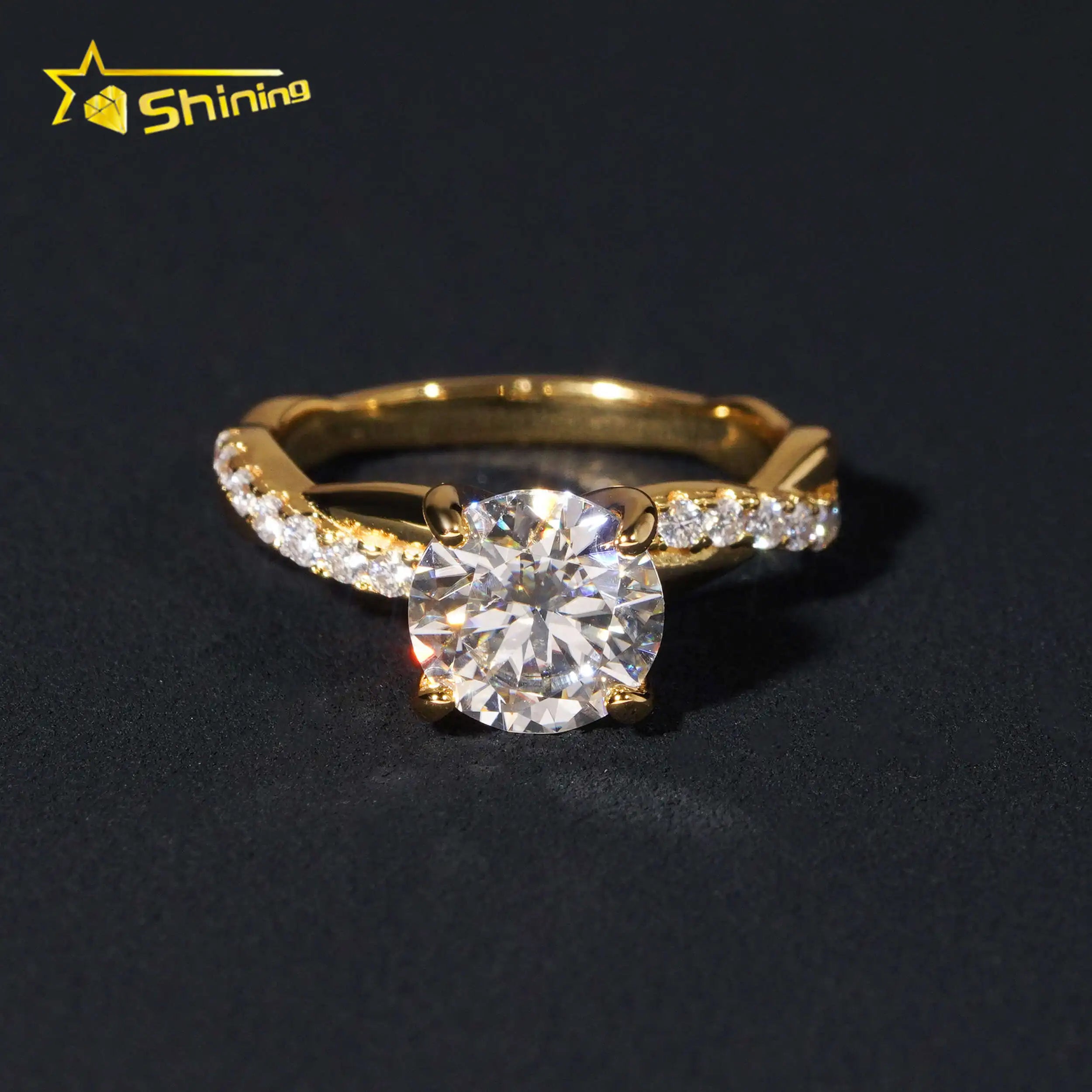 Fashion Jewelry Moissanite Diamond Wedding Rings 18K Plating Gold Sterling Silver Moissanite Ladies Wedding Rings